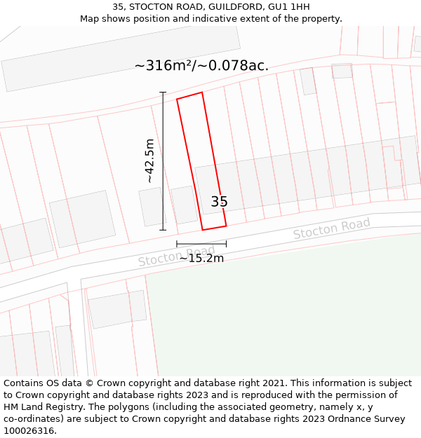 35, STOCTON ROAD, GUILDFORD, GU1 1HH: Plot and title map