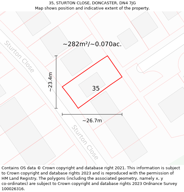 35, STURTON CLOSE, DONCASTER, DN4 7JG: Plot and title map