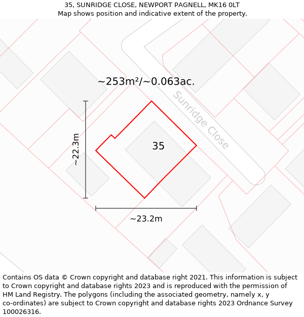 35, SUNRIDGE CLOSE, NEWPORT PAGNELL, MK16 0LT: Plot and title map