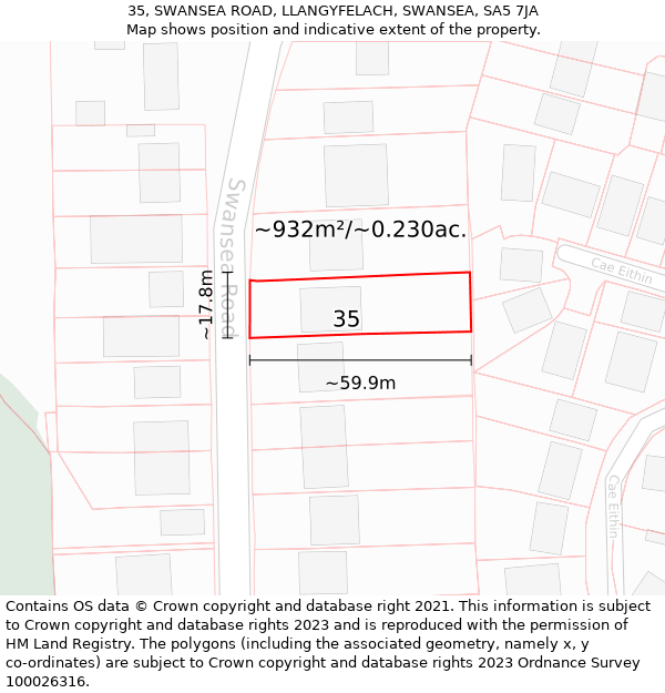 35, SWANSEA ROAD, LLANGYFELACH, SWANSEA, SA5 7JA: Plot and title map