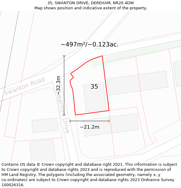 35, SWANTON DRIVE, DEREHAM, NR20 4DW: Plot and title map