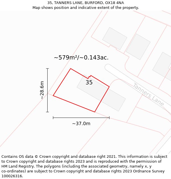 35, TANNERS LANE, BURFORD, OX18 4NA: Plot and title map