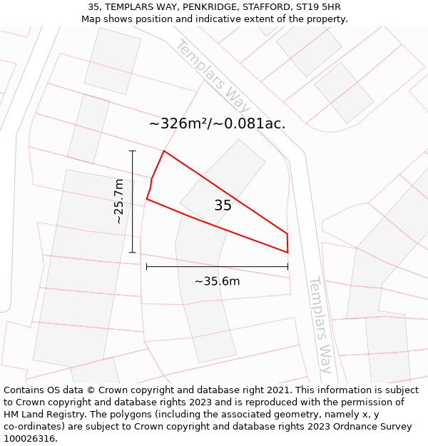 35, TEMPLARS WAY, PENKRIDGE, STAFFORD, ST19 5HR: Plot and title map