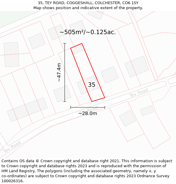 35, TEY ROAD, COGGESHALL, COLCHESTER, CO6 1SY: Plot and title map