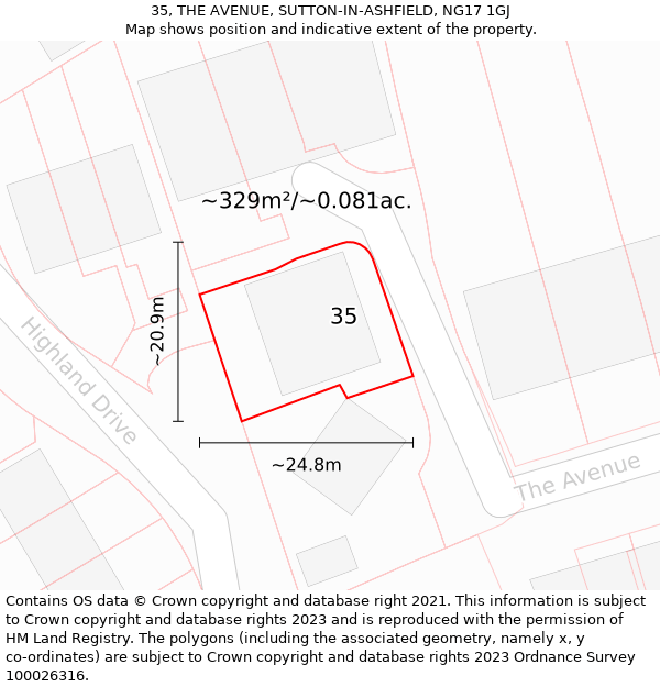 35, THE AVENUE, SUTTON-IN-ASHFIELD, NG17 1GJ: Plot and title map