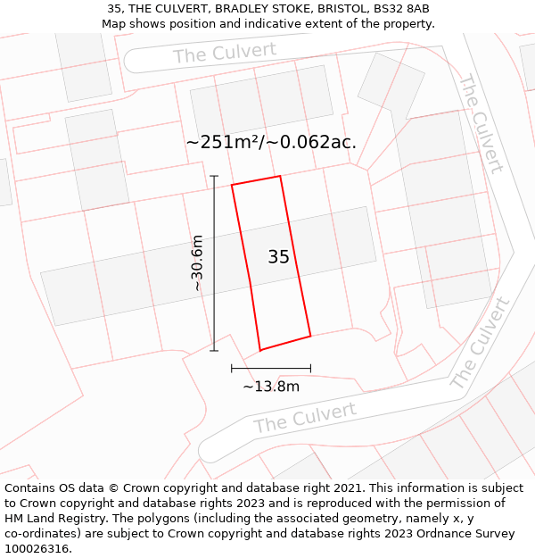 35, THE CULVERT, BRADLEY STOKE, BRISTOL, BS32 8AB: Plot and title map