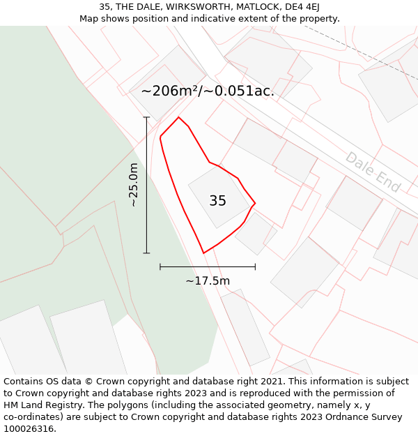 35, THE DALE, WIRKSWORTH, MATLOCK, DE4 4EJ: Plot and title map