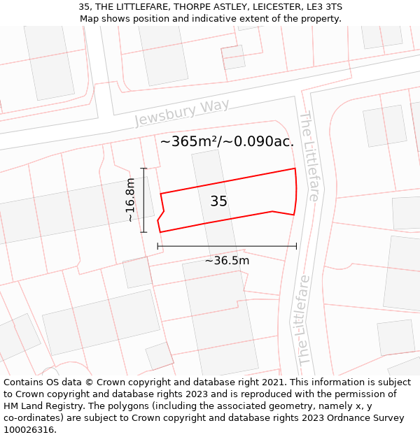 35, THE LITTLEFARE, THORPE ASTLEY, LEICESTER, LE3 3TS: Plot and title map