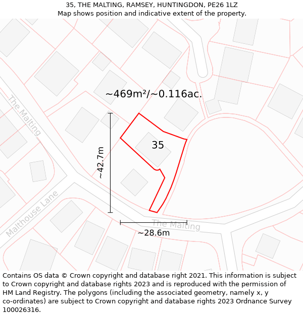 35, THE MALTING, RAMSEY, HUNTINGDON, PE26 1LZ: Plot and title map