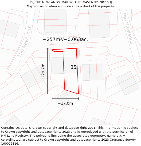 35, THE NEWLANDS, MARDY, ABERGAVENNY, NP7 6HJ: Plot and title map