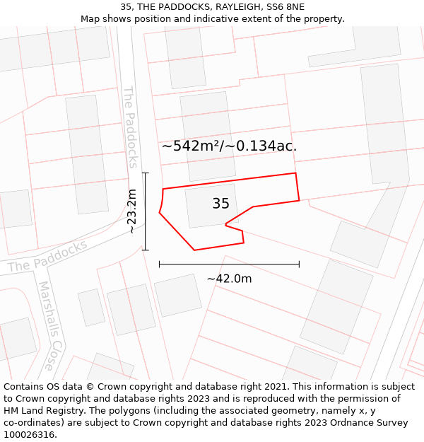 35, THE PADDOCKS, RAYLEIGH, SS6 8NE: Plot and title map