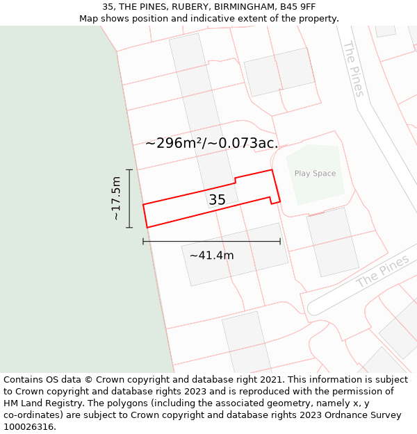 35, THE PINES, RUBERY, BIRMINGHAM, B45 9FF: Plot and title map