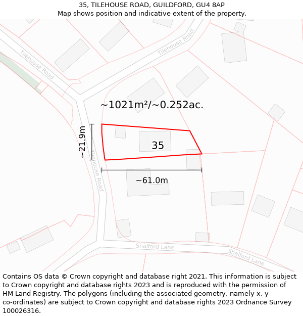 35, TILEHOUSE ROAD, GUILDFORD, GU4 8AP: Plot and title map