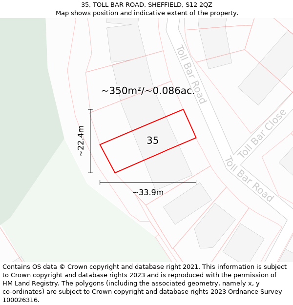 35, TOLL BAR ROAD, SHEFFIELD, S12 2QZ: Plot and title map