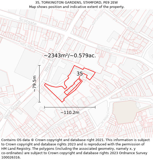 35, TORKINGTON GARDENS, STAMFORD, PE9 2EW: Plot and title map