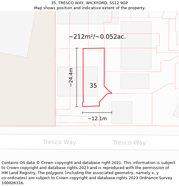 35, TRESCO WAY, WICKFORD, SS12 9GP: Plot and title map