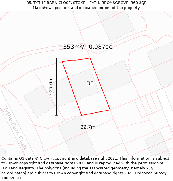 35, TYTHE BARN CLOSE, STOKE HEATH, BROMSGROVE, B60 3QP: Plot and title map