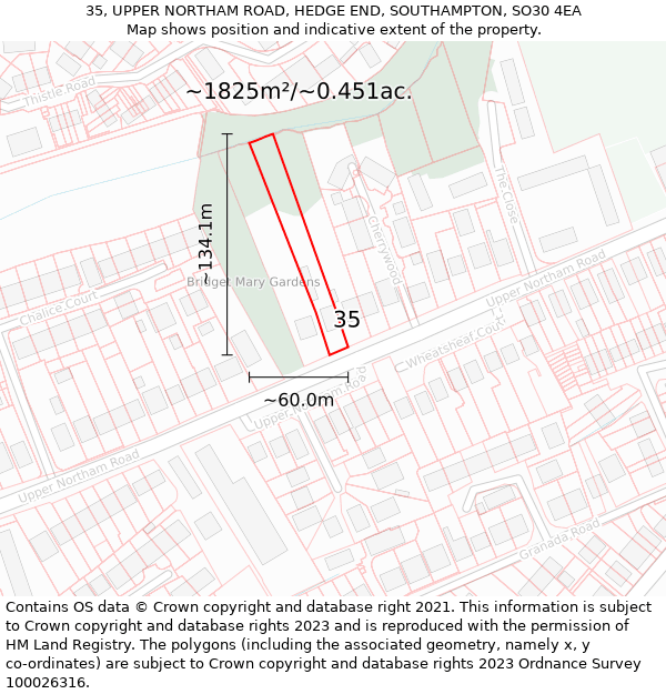 35, UPPER NORTHAM ROAD, HEDGE END, SOUTHAMPTON, SO30 4EA: Plot and title map