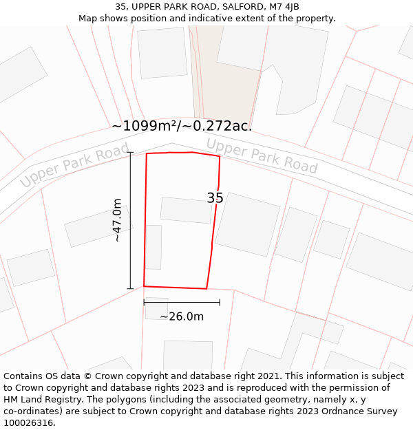 35, UPPER PARK ROAD, SALFORD, M7 4JB: Plot and title map