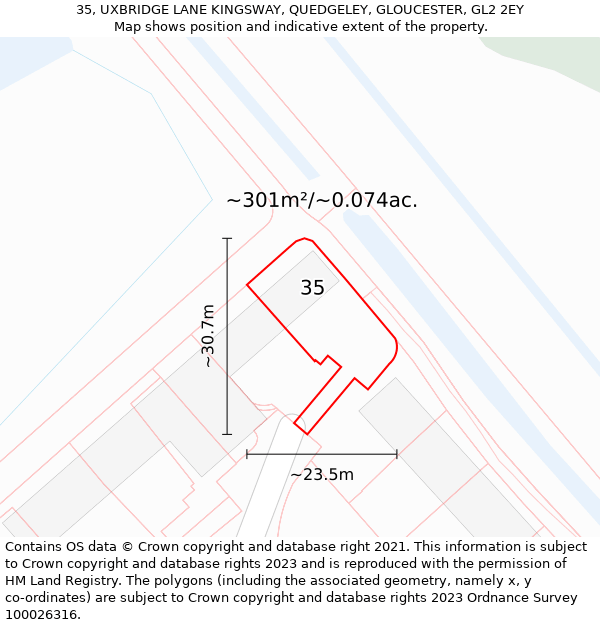 35, UXBRIDGE LANE KINGSWAY, QUEDGELEY, GLOUCESTER, GL2 2EY: Plot and title map