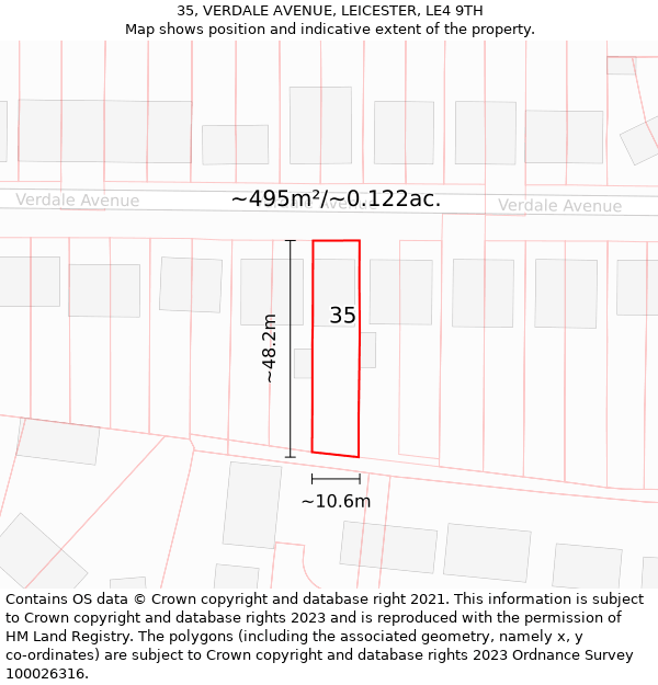 35, VERDALE AVENUE, LEICESTER, LE4 9TH: Plot and title map