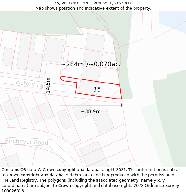 35, VICTORY LANE, WALSALL, WS2 8TG: Plot and title map