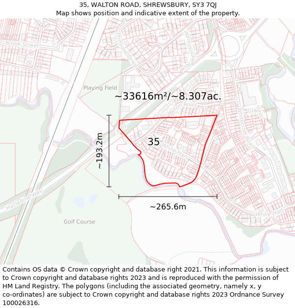 35, WALTON ROAD, SHREWSBURY, SY3 7QJ: Plot and title map