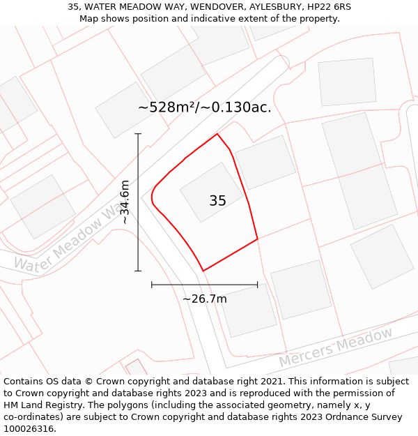 35, WATER MEADOW WAY, WENDOVER, AYLESBURY, HP22 6RS: Plot and title map