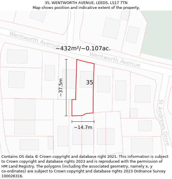 35, WENTWORTH AVENUE, LEEDS, LS17 7TN: Plot and title map