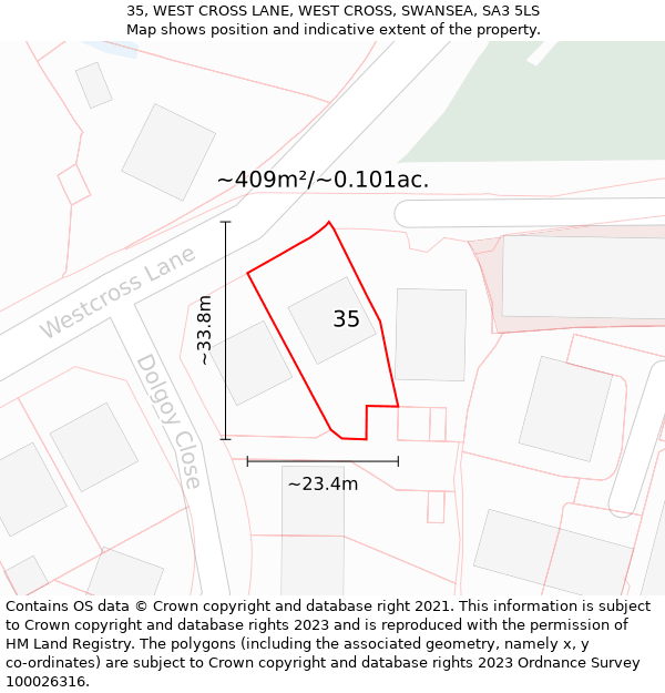 35, WEST CROSS LANE, WEST CROSS, SWANSEA, SA3 5LS: Plot and title map