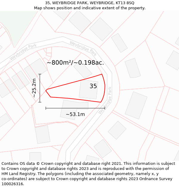 35, WEYBRIDGE PARK, WEYBRIDGE, KT13 8SQ: Plot and title map