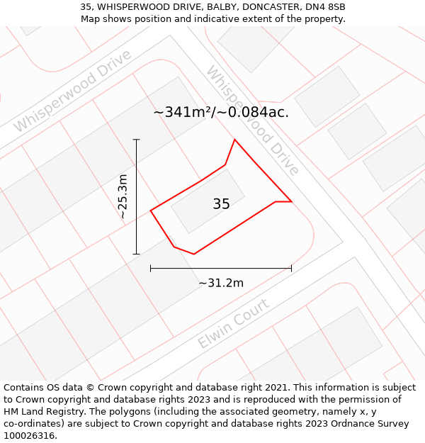 35, WHISPERWOOD DRIVE, BALBY, DONCASTER, DN4 8SB: Plot and title map