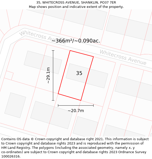 35, WHITECROSS AVENUE, SHANKLIN, PO37 7ER: Plot and title map