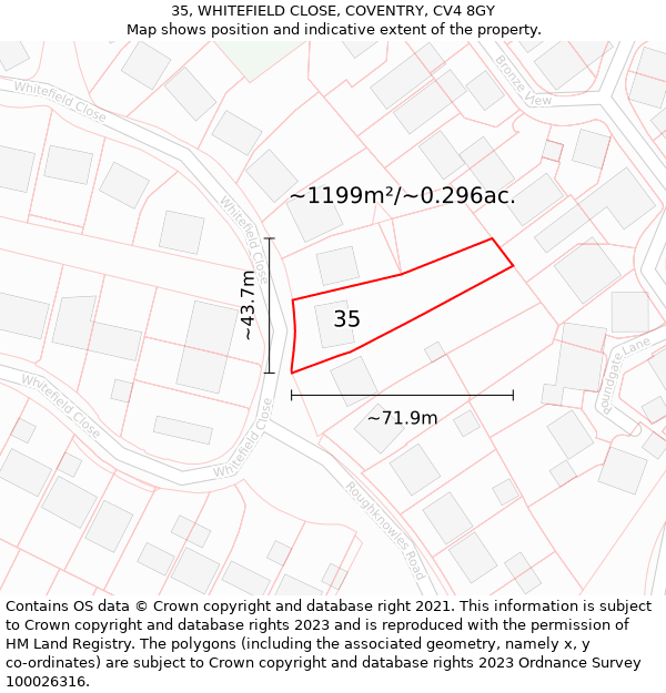 35, WHITEFIELD CLOSE, COVENTRY, CV4 8GY: Plot and title map