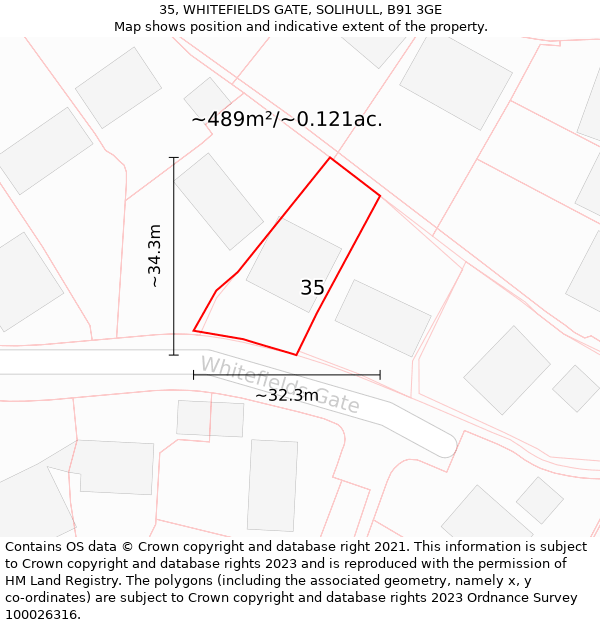 35, WHITEFIELDS GATE, SOLIHULL, B91 3GE: Plot and title map