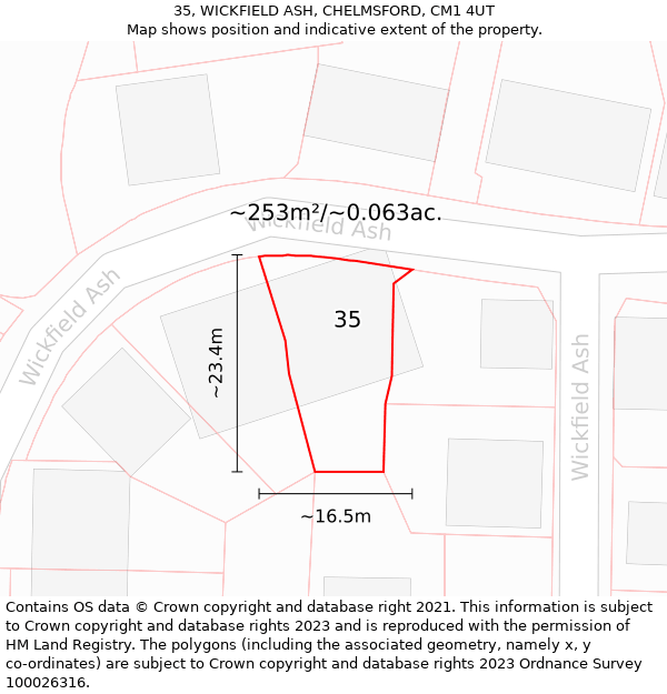 35, WICKFIELD ASH, CHELMSFORD, CM1 4UT: Plot and title map