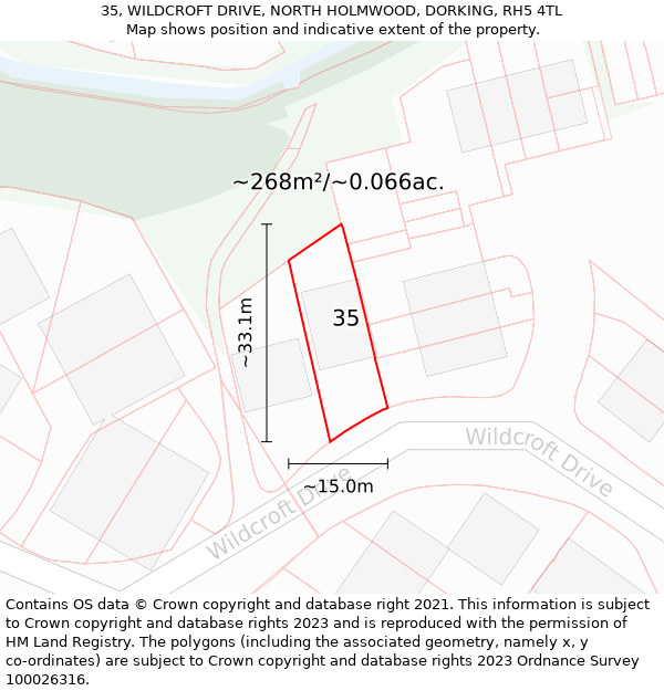 35, WILDCROFT DRIVE, NORTH HOLMWOOD, DORKING, RH5 4TL: Plot and title map