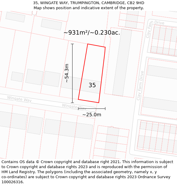 35, WINGATE WAY, TRUMPINGTON, CAMBRIDGE, CB2 9HD: Plot and title map