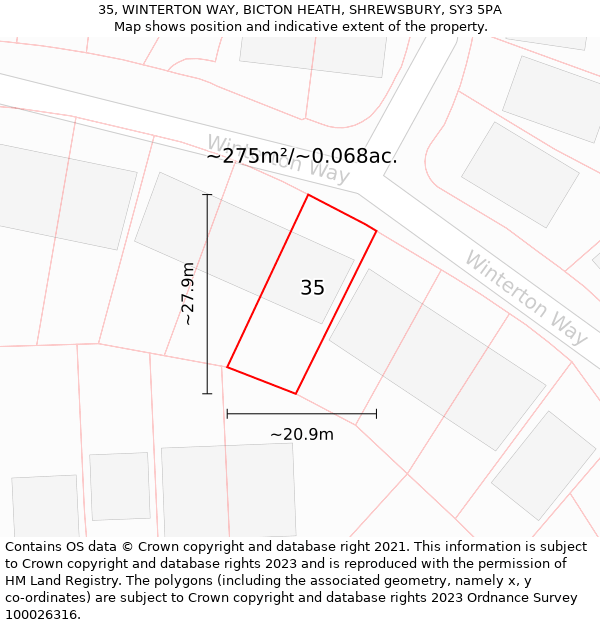 35, WINTERTON WAY, BICTON HEATH, SHREWSBURY, SY3 5PA: Plot and title map