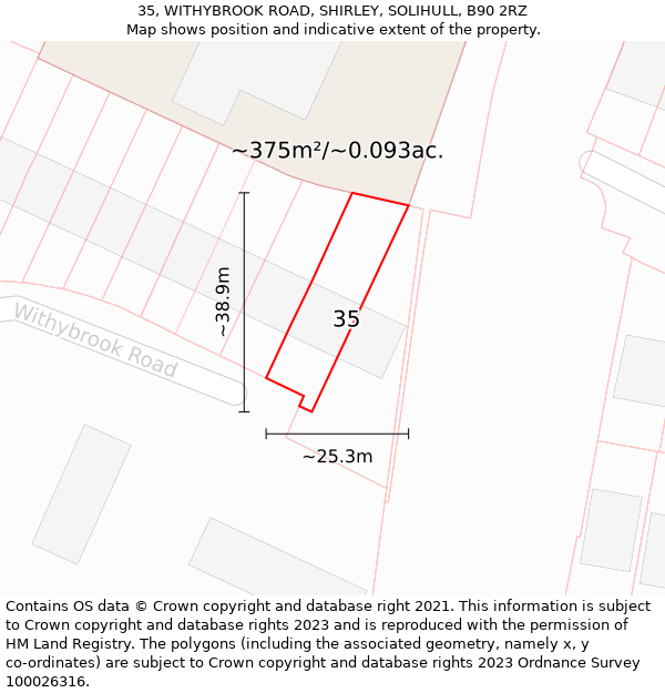 35, WITHYBROOK ROAD, SHIRLEY, SOLIHULL, B90 2RZ: Plot and title map