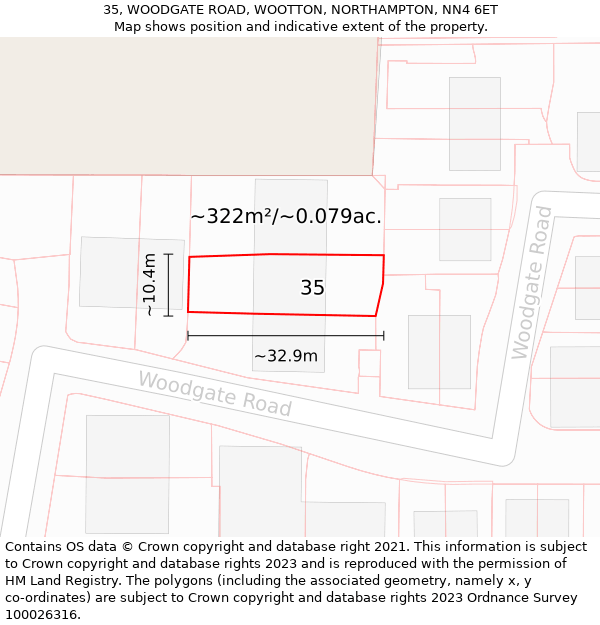 35, WOODGATE ROAD, WOOTTON, NORTHAMPTON, NN4 6ET: Plot and title map