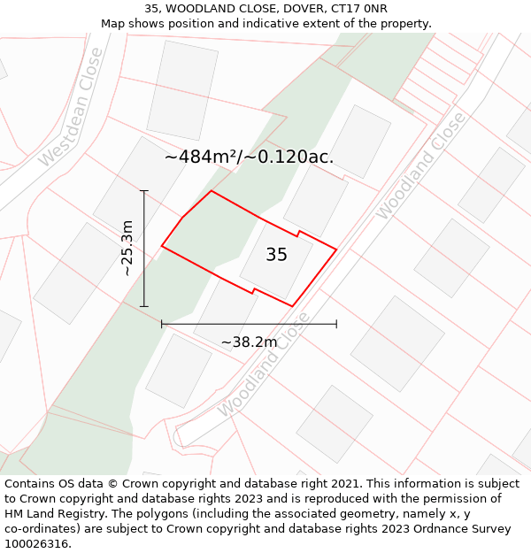 35, WOODLAND CLOSE, DOVER, CT17 0NR: Plot and title map
