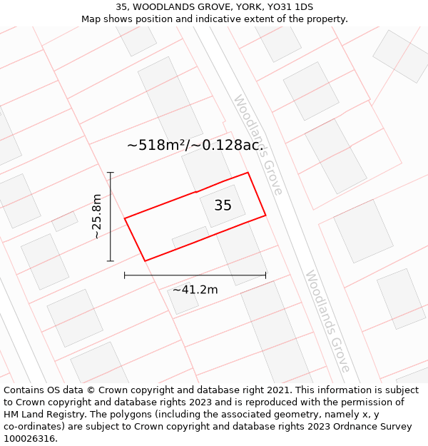 35, WOODLANDS GROVE, YORK, YO31 1DS: Plot and title map