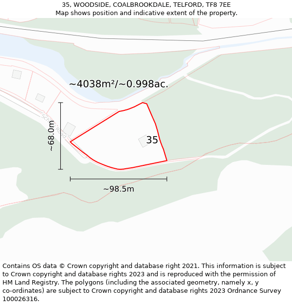35, WOODSIDE, COALBROOKDALE, TELFORD, TF8 7EE: Plot and title map
