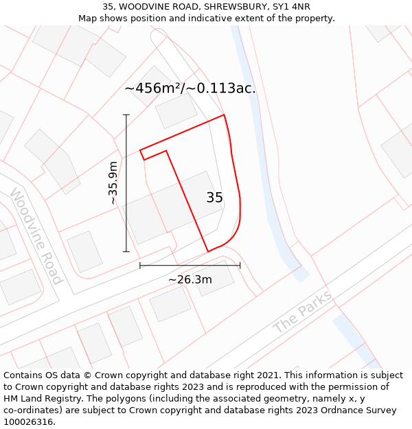 35, WOODVINE ROAD, SHREWSBURY, SY1 4NR: Plot and title map