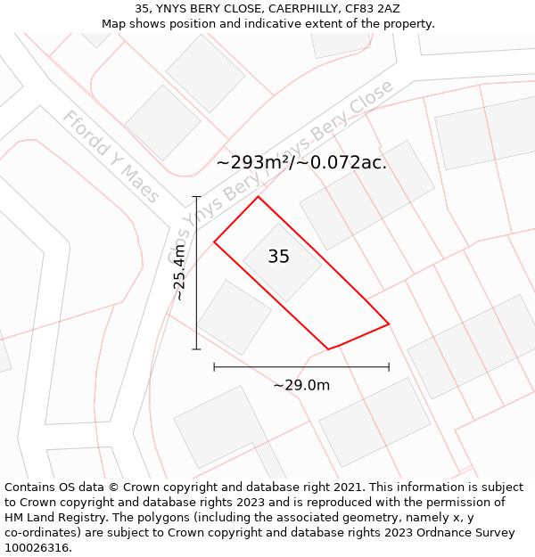 35, YNYS BERY CLOSE, CAERPHILLY, CF83 2AZ: Plot and title map