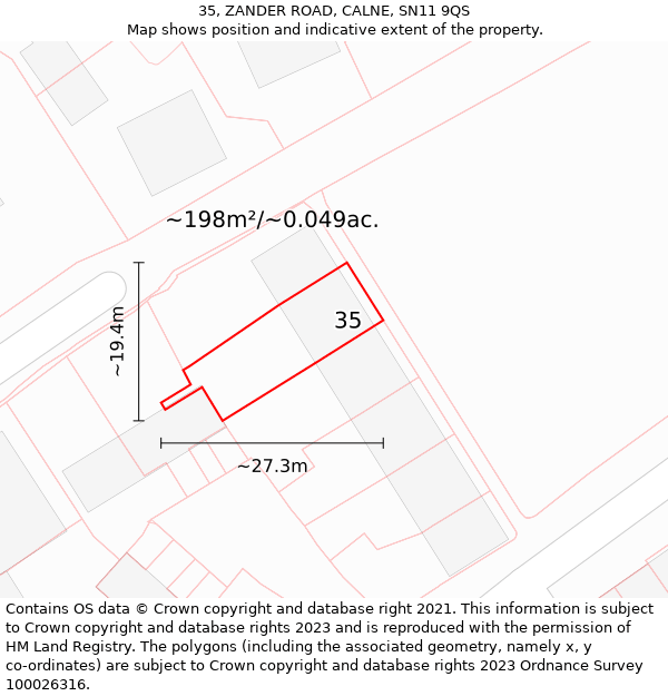 35, ZANDER ROAD, CALNE, SN11 9QS: Plot and title map