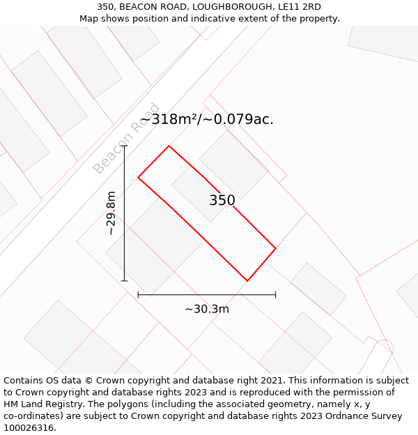 350, BEACON ROAD, LOUGHBOROUGH, LE11 2RD: Plot and title map