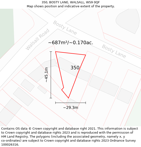 350, BOSTY LANE, WALSALL, WS9 0QF: Plot and title map