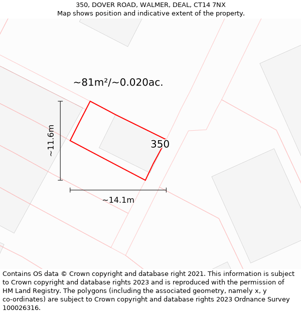 350, DOVER ROAD, WALMER, DEAL, CT14 7NX: Plot and title map